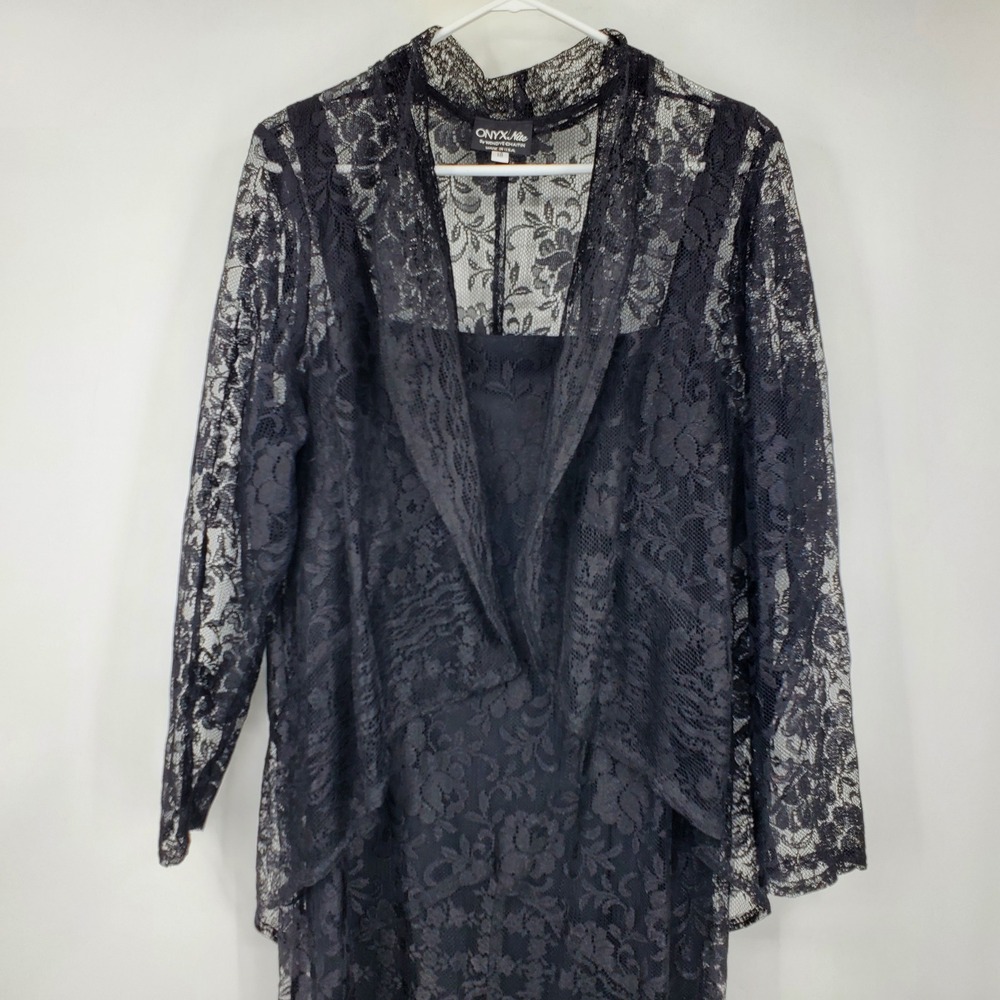 Onyx Nite Black Floral Lace 2PC Maxi Dress & Jacket Set 18 Whimsigoth Formal Y2K